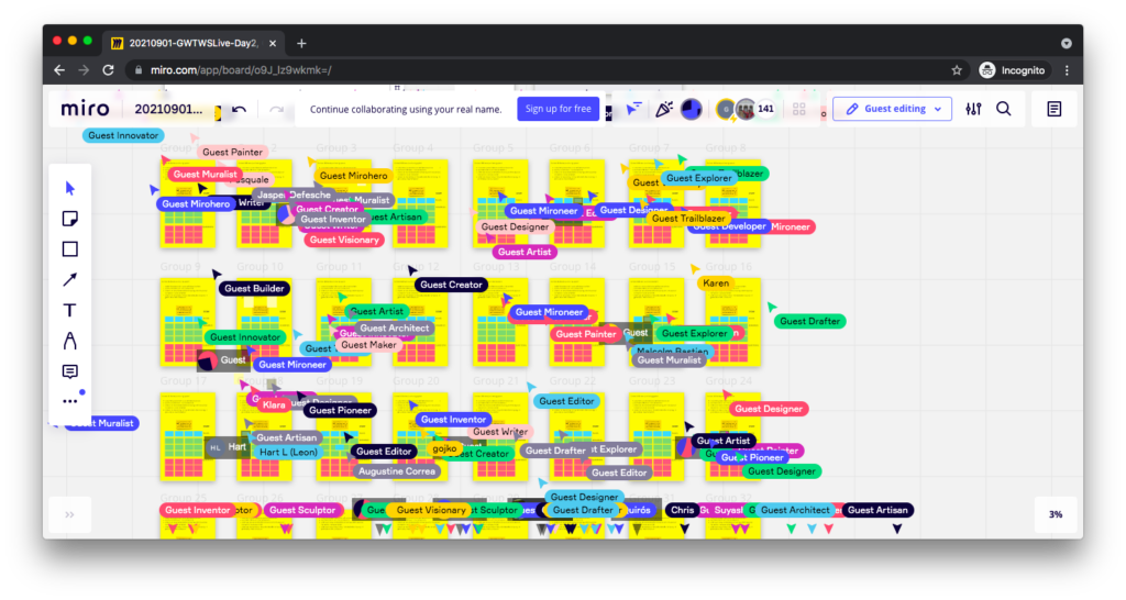 Miro board z duża ilością uczestników